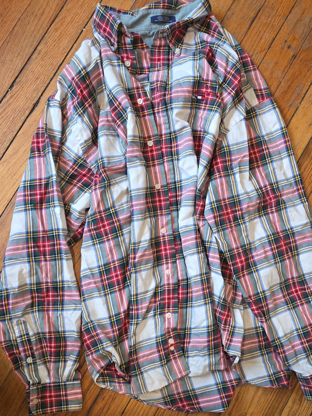 Tommy Hilfiger Men’s Red, White & Blue Plaid Button-Down Shirt